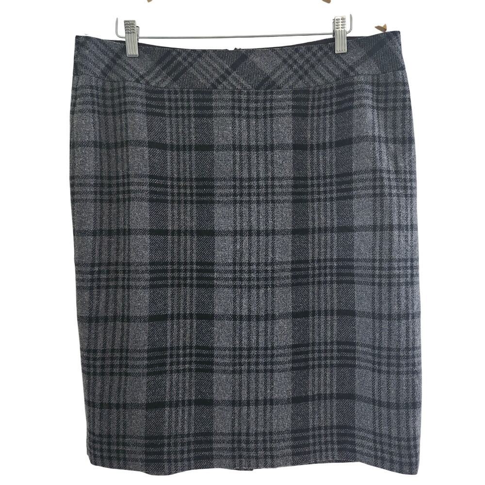Loft Gray Plaid Wool Knee Length Skirt Size 16 Tall Curvy